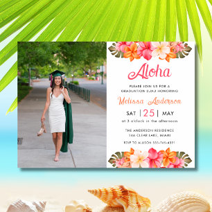 Invitación Aloha Hibisco Tropical Floral Foto Graduación
