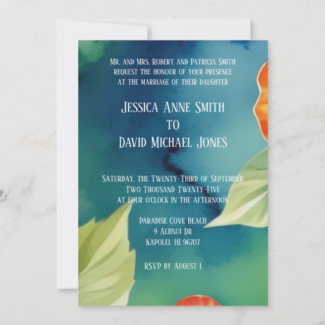 Invitación Aloha Hibiscus Boda Floral de acuarela tropical (Reverso)