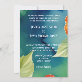 Invitación Aloha Hibiscus Boda Floral de acuarela tropical