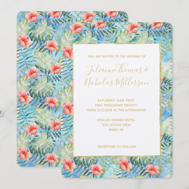 Invitación Aloha Hibiscus Floral (Anverso / Reverso)