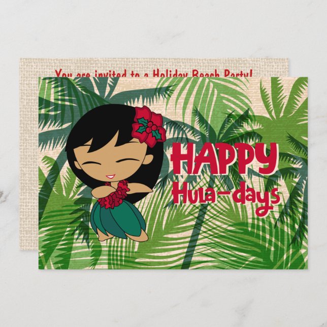 Invitación  Aloha Honeys Christmas Holiday Hula Girl Palms (Anverso / Reverso)