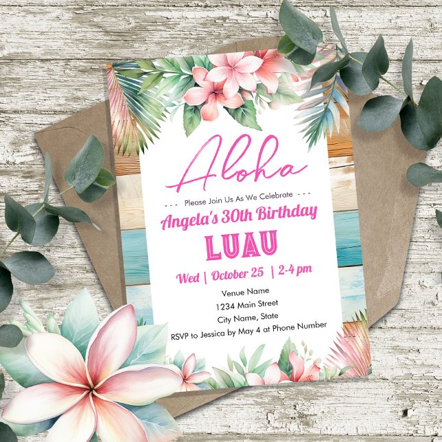 Invitación Aloha Luau Adulto Tropical Cumpleaños (Subido por el creador)