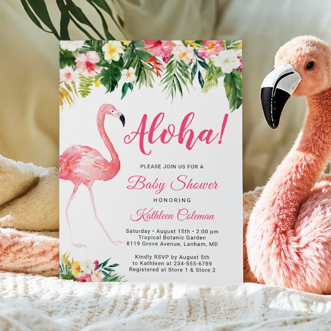 Invitación Aloha Luau Baby Shower Tropical Floral Flamingo (Subido por el creador)