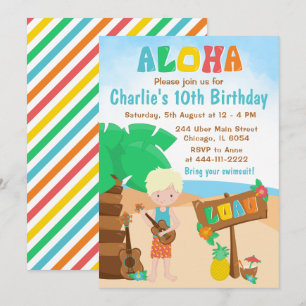 Invitación Aloha Luau Beach Birday Blonde Hair Boy Invitati