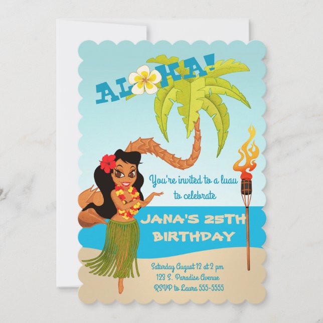 Invitación Aloha Luau Birthday (Anverso)