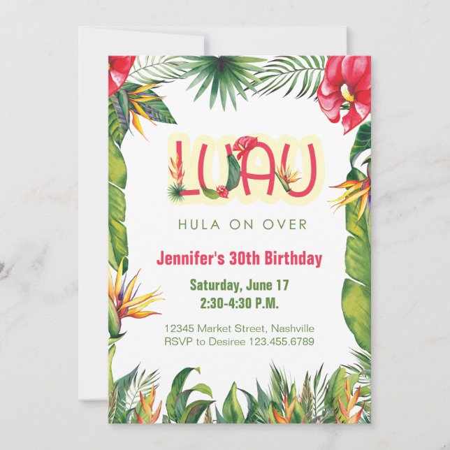 Invitación Aloha Luau Birthday Tropical Floral Fiesta (Anverso)