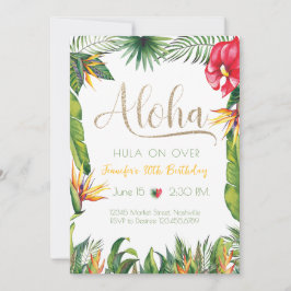 Invitación Aloha Luau Birthday Tropical Floral Fiesta