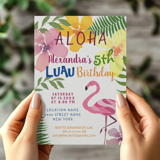 Invitación Aloha Luau Flamingo Cumpleaños (Subido por el creador)