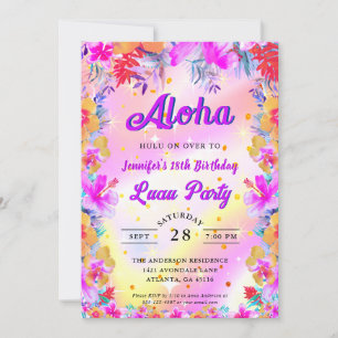 Invitación Aloha Luau, floral tropical, cumpleaños