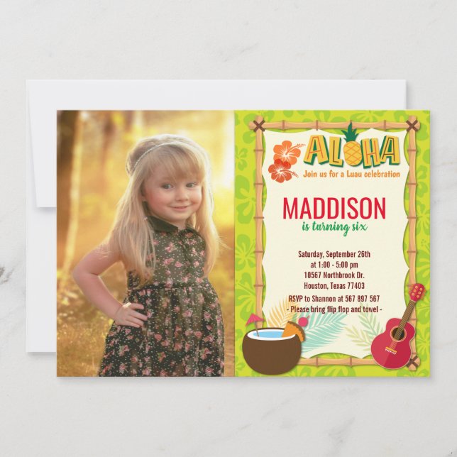 Invitación Aloha Luau Hawaiian Tropical Summer Birday Photo (Anverso)