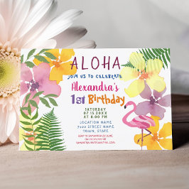 Invitación Aloha Luau Primer cumpleaños Tropical