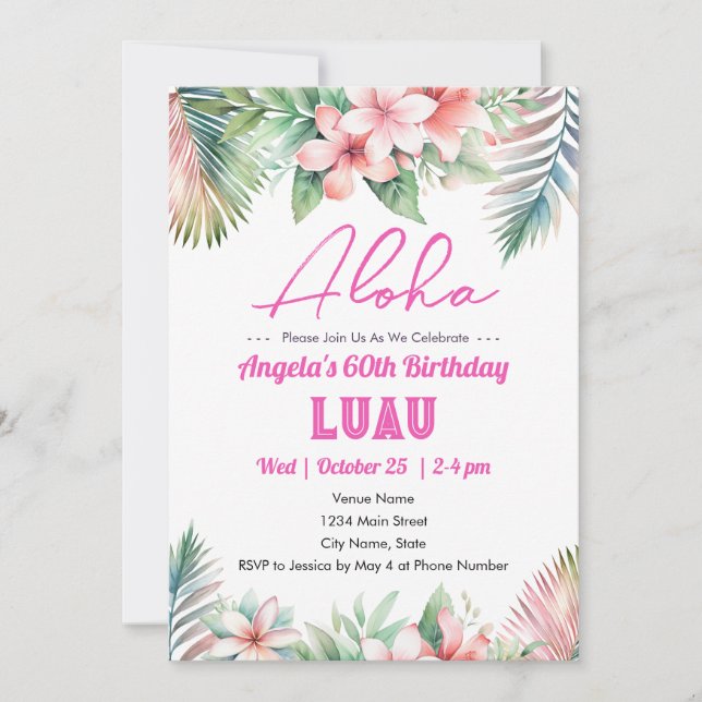 Invitación Aloha Luau Tropical 60 cumpleaños (Anverso)