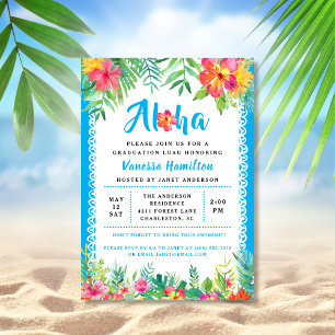 Invitación Aloha Luau Tropical Graduation Blue Invitation