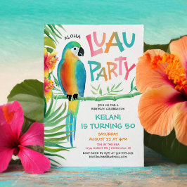 Invitación Aloha Luau Tropical Parrot Cumpleaños