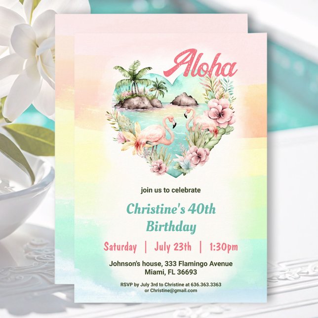Invitación Aloha Luau Verano 40 de Playa de Cumpleaños Tropic (Aloha Luau Summer 40th Birthday Beach Tropical Invitation)