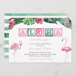 Invitación Aloha Lush Foliage Tropical Flamingos Baby Shower