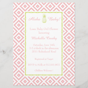 Invitación Aloha Mint/Peony Hawaiian Luau Shower