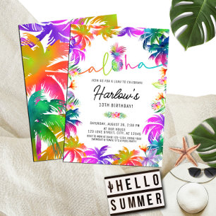 Invitación Aloha Neon Tropical Luau Summer Fun Cumpleaños