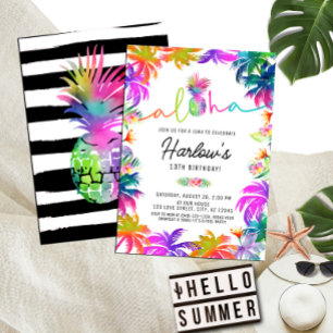 Invitación Aloha Neon Tropical Luau Summer Fun Cumpleaños