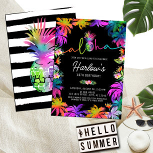 Invitación Aloha Neon Tropical Luau Summer Fun Cumpleaños
