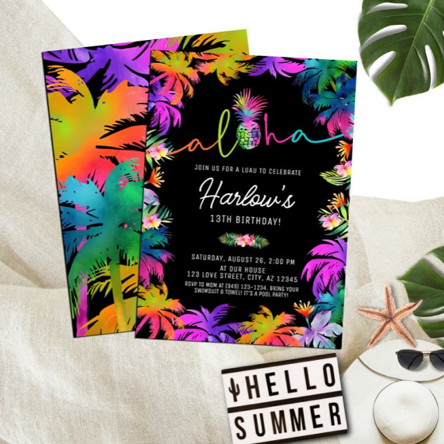 Invitación Aloha Neon Tropical Luau Summer Fun Cumpleaños (Subido por el creador)