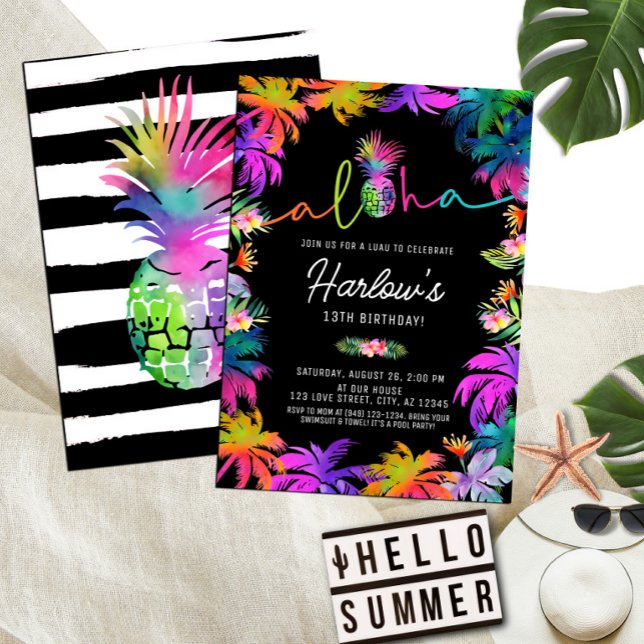 Invitación Aloha Neon Tropical Luau Summer Fun Cumpleaños (Subido por el creador)