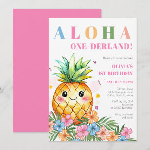 Invitación Aloha Onederland Piña Tropical Cumpleaños 1