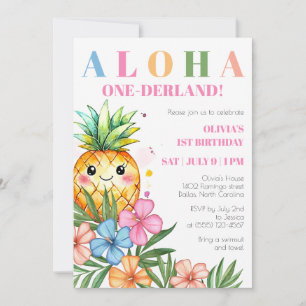 Invitación Aloha Onederland Summer Pineapple 1er cumpleaños