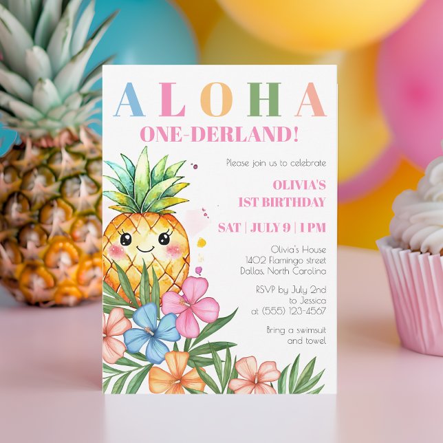 Invitación Aloha Onederland Summer Pineapple 1er cumpleaños (Aloha Onederland Summer Pineapple 1st Birthday Invitation)