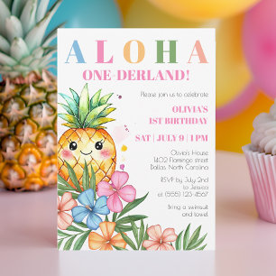 Invitación Aloha Onederland Summer Pineapple 1er cumpleaños