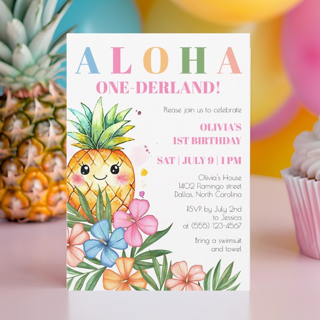 Invitación Aloha Onederland Summer Pineapple 1er cumpleaños (Aloha Onederland Summer Pineapple 1st Birthday Invitation)