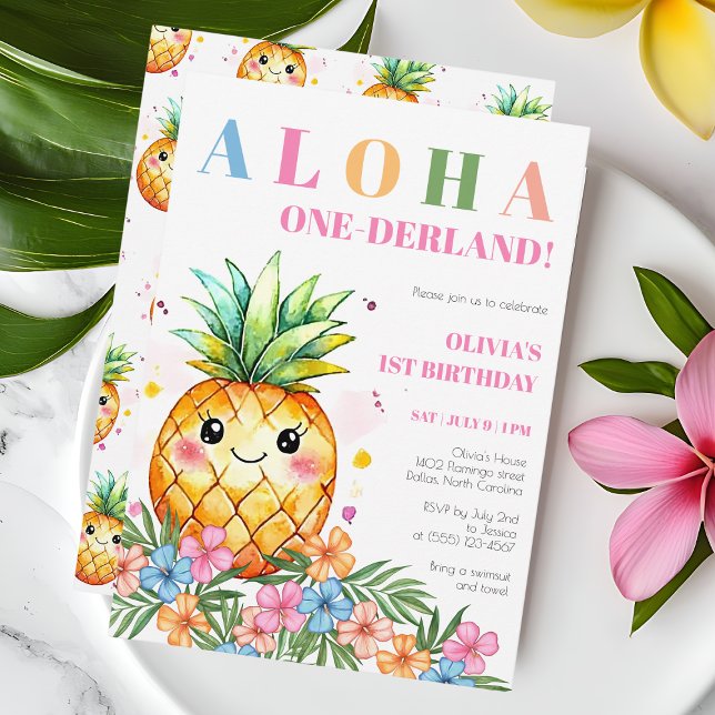 Invitación Aloha Onederland Summer Pineapple 1er cumpleaños I (Aloha Onederland Summer Pineapple 1st Birthday Inv Invitation)
