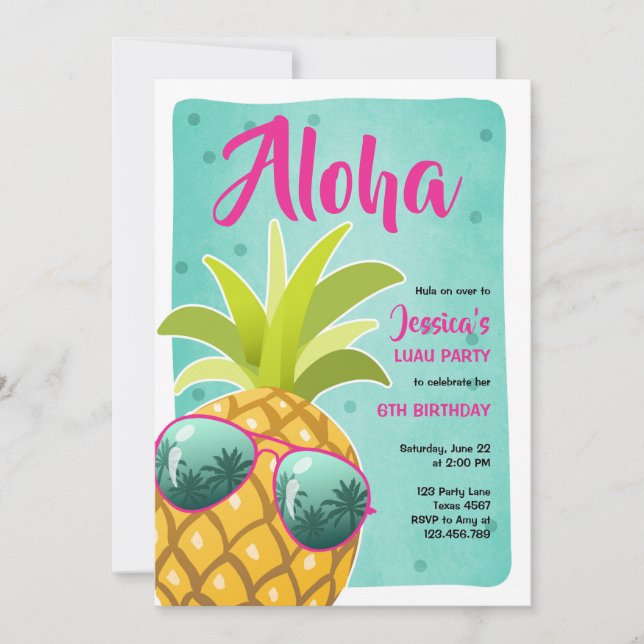 Invitación Aloha piña Cumpleaños Tropical Luau Hawaii (Anverso)