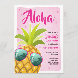 Invitación Aloha piña Cumpleaños tropical Luau Hawaii rosa