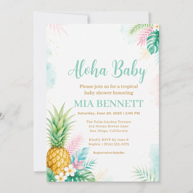Invitación Aloha Piña Ducha de Bebé Tropical (Anverso)
