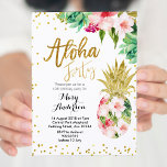 Invitación Aloha Pineapple 40th Birthday Invitation<br><div class="desc">40.ª Invitación de cumpleaños. Invitación de cumpleaños con flores de piña de oro.</div>