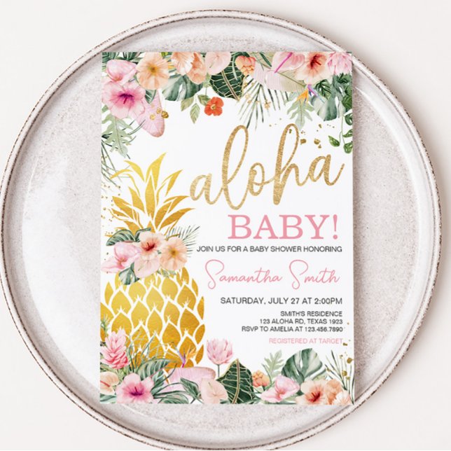 Invitación Aloha Pineapple Baby Shower (Floral Aloha Baby Shower Invitation)