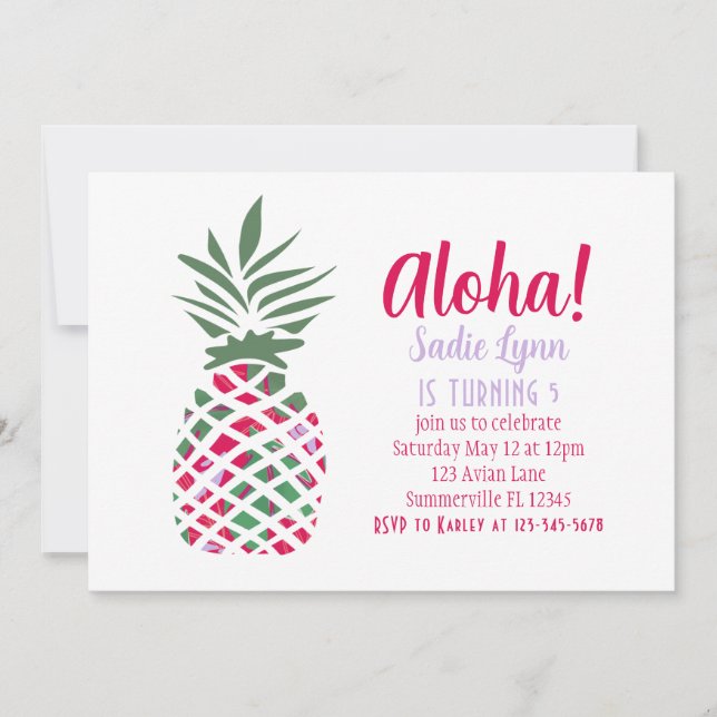 Invitación Aloha Pineapple Hawaii Cumpleaños (Anverso)