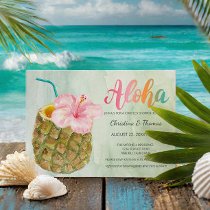 Invitación Aloha Pineapple Hibiscus Tropical Cocktail Shower