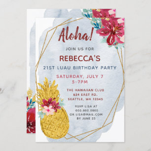 Invitación Aloha Pineapple Luau Birthday Party