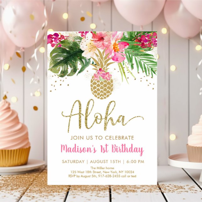 Invitación Aloha Pineapple Tropical Floral Cumpleaños (Subido por el creador)