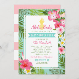 Invitación Aloha Pink Tropical Floral Baby Shower Luau