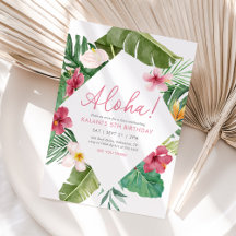 Aloha Pink Tropical Floral Cumpleaños