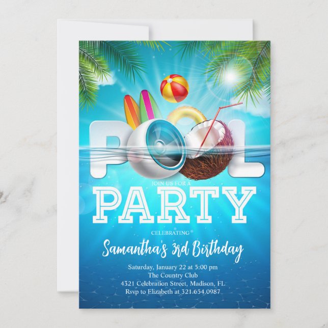 Invitación Aloha Pool Fiesta Cumpleaños (Anverso)