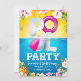Invitación Aloha Pool Fiesta Floral Cumpleaños
