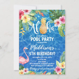 Invitación Aloha Pool Fiesta Tropical Pineapple Cumpleaños