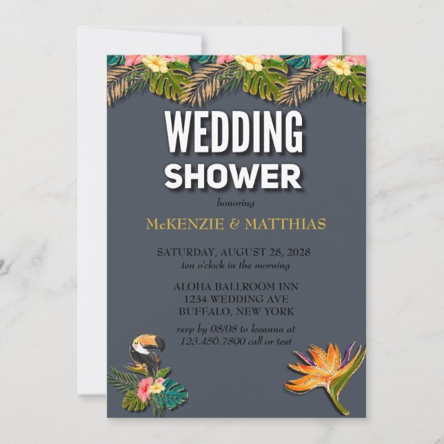 Invitación Aloha Purpurina Wedding Shower (Anverso)