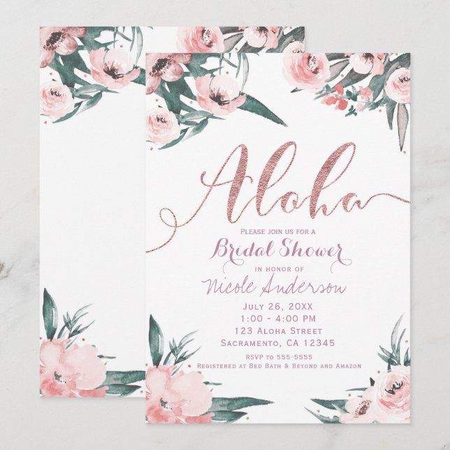 Invitación Aloha Rosado Tropical Verano Floral Brillante Duch (Anverso / Reverso)