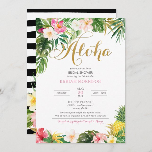 Invitación Aloha Summer Tropical o Luau Bridal (Anverso / Reverso)