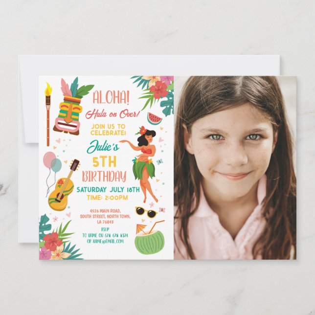 Invitación Aloha Tiki Fiesta Birthday Lei Aloha (Anverso)